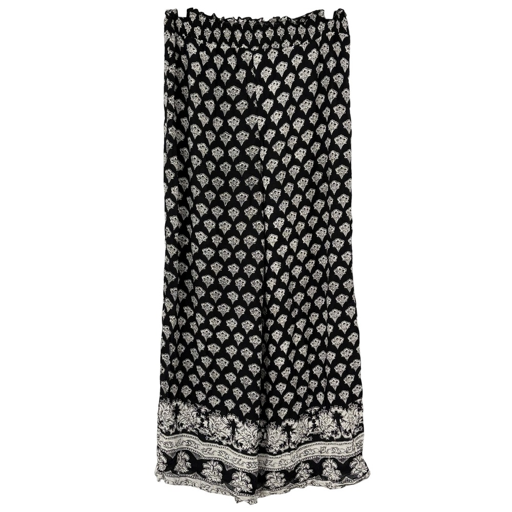 Angie Wide Leg Pants Black White Medallion Print 100% Rayon S